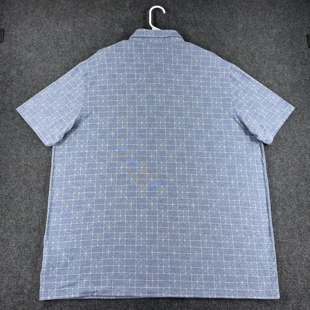 Adidas Polo Shirt Mens 2XL XXL Blue Geometric Grid Golf Performance IU4425